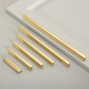 Kwoor/葵窝 黄铜工字拉手北欧抽屉柜门明装金色长条形家具把手配件 - 16孔距/32长