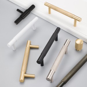 Kwoor/葵窝轻奢衣柜门黄铜拉手网纹金色橱柜鞋柜抽屉五金把手滚花 - 铜本色/单孔/80长