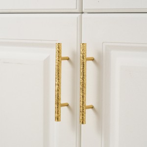 Kwoor/葵窝 北欧轻奢黄铜手工锤纹拉手衣柜柜门橱柜抽屉手柄把手 - 单孔/50长