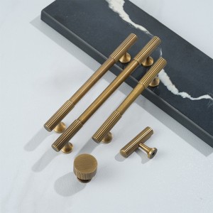 Kwoor/葵窝 复古黄铜抽屉柜门明装竖纹拉手家具橱柜五金配件把手 - 单孔/Φ28*28