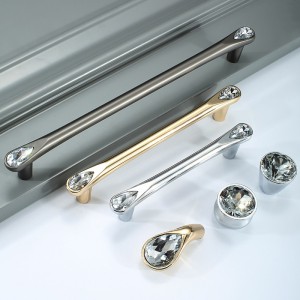 Kwoor/葵窝轻奢风镶钻抽屉柜门拉手锌合金明装小把手高档五金配件 - 光铬/96孔距/122长